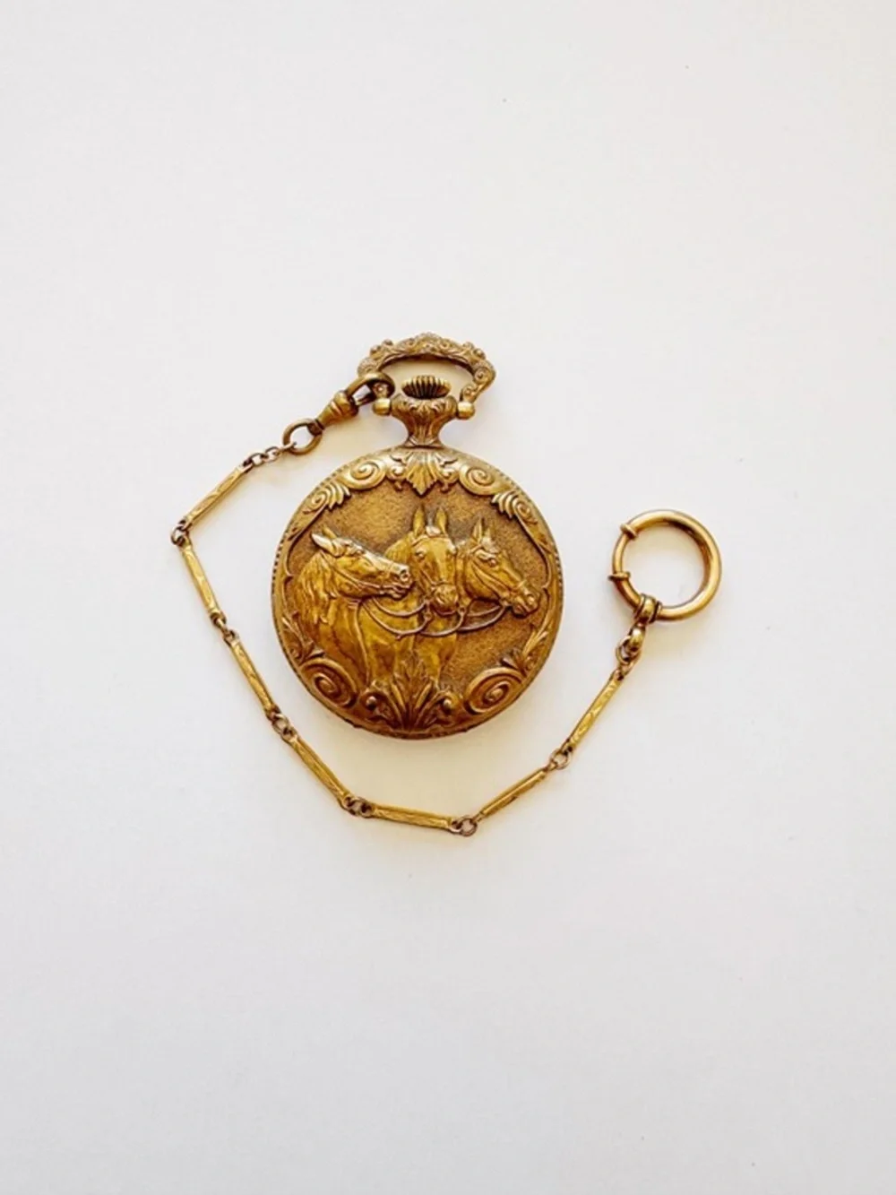 Vintage Arnex Swiss Pocket Watch Horse Racing Dial 17 Jewels 1/20 12K GF Chain